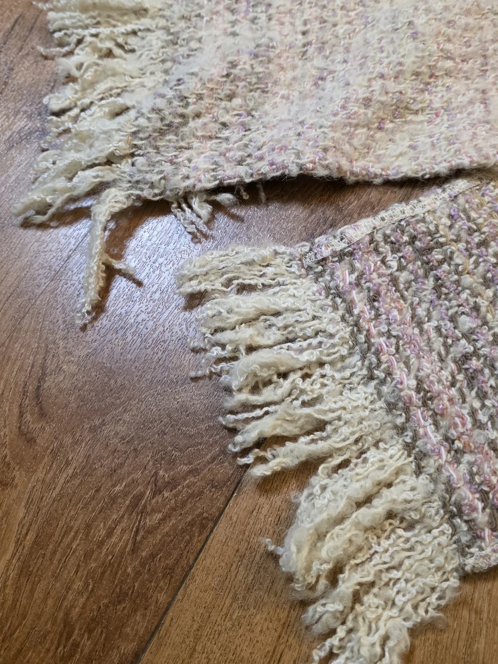 The Weave O' The Irish Cream Brown & Pink Wool Fringe Scarf